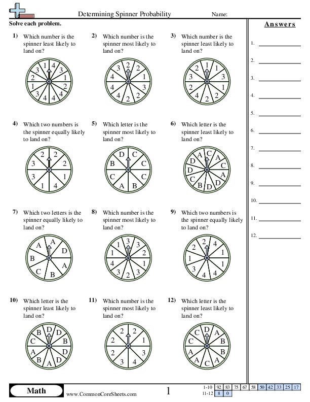Determining Spinner Probability Worksheet - Determining Spinner Probability worksheet